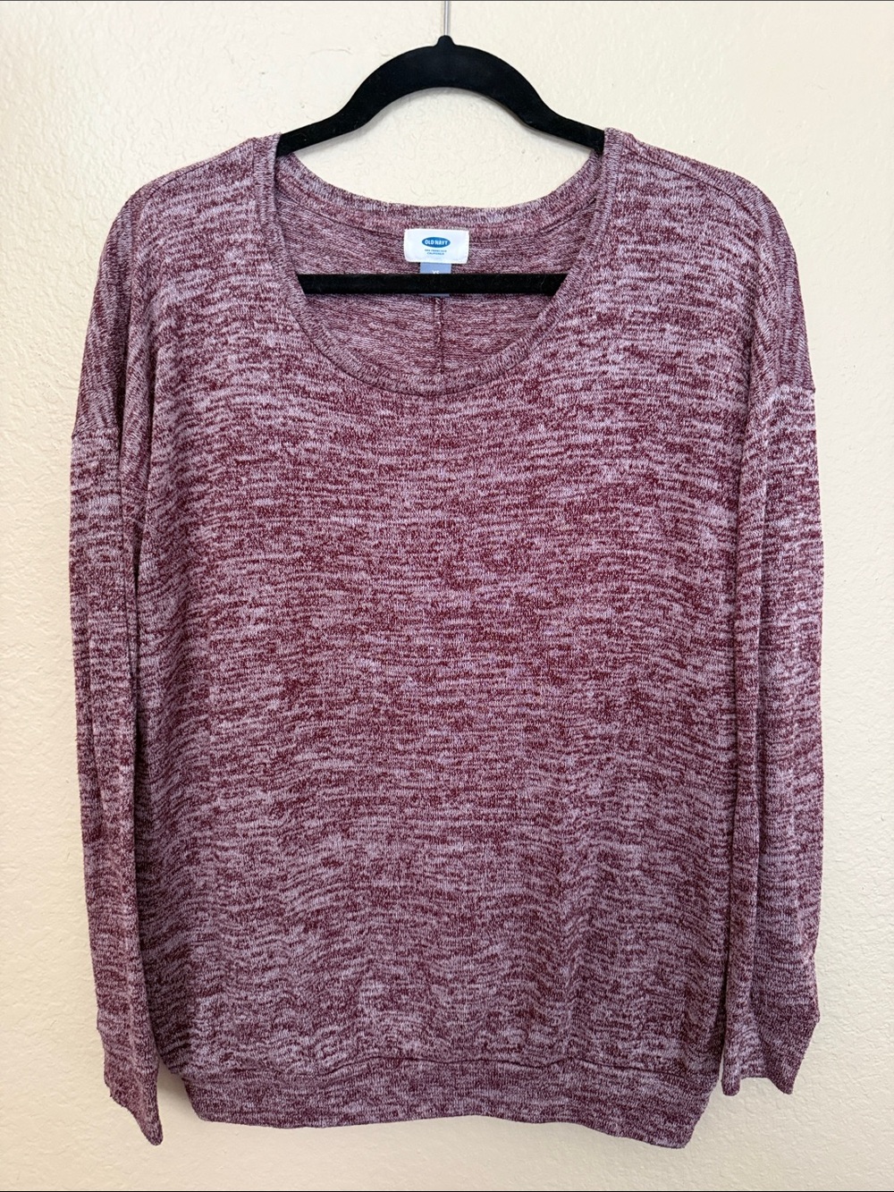 Cozy Marled Long-Sleeve Sweater Top - Burgundy Heather- XS